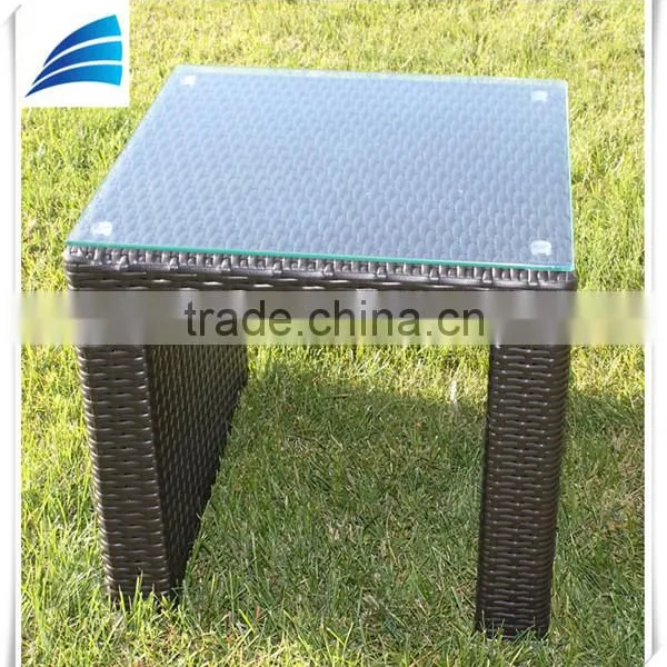 Outdoor All Weather Garden Square Wicker Coffee Side Table W/Tempered Glass Top photo-2