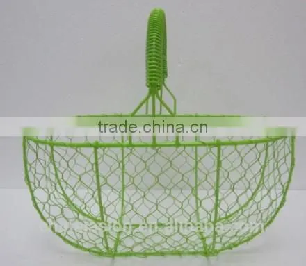 Oval Wire Baskets Garlic Fruit Storage Rustic Trugs Wood Handle Eggs Basket photo-3