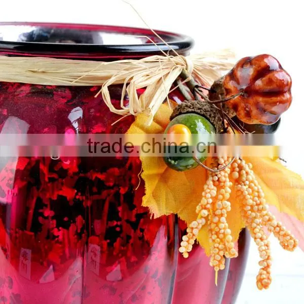 Colored Pumpkin Glass Candle Holder Halloween Uesd photo-2