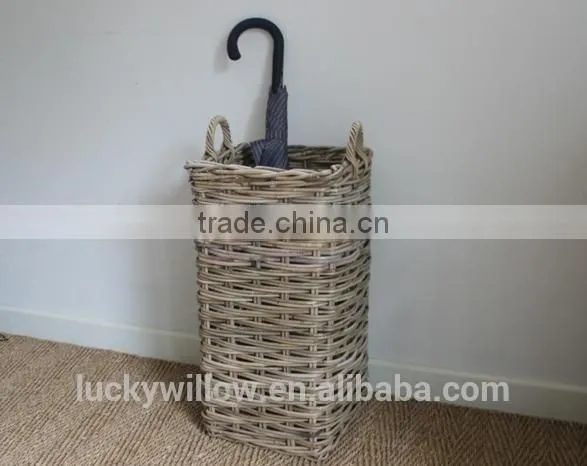 Grey Buff Rattan Umbrella Stand Basket photo-3