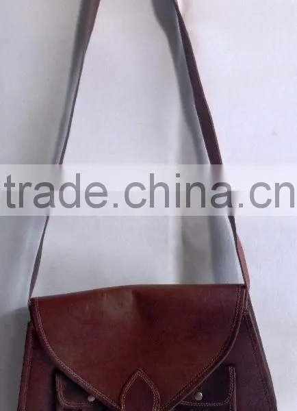 High Quality Handmade Vintage Pure Goat Leather Satchel Bag photo-3