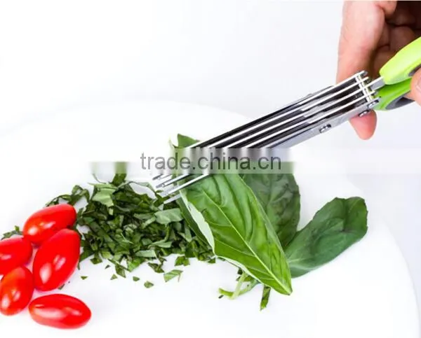 7.5"Professional Stainless Steel 5 Blades Kitchen Herb Scissors With Comb photo-5