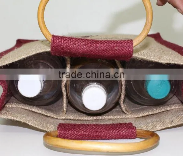 Strong Bag for Three Wine Bottles Jute Bag With Window -promotional Wholesale Custom Three Bottle Wine Bag photo-3