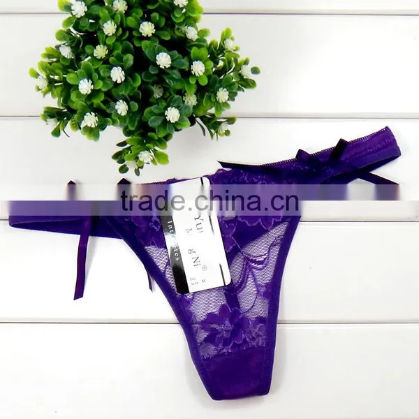 Brand New Sexy Lady T-back Transparent Hot Lady Lace T-back Panties With Bows in Stock photo-5