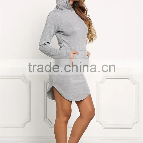 MGOO 2017 New Arrival 100% Cotton Jersey Long Sweater Heather Grey Hooded Split Fashion Long Sleeves Hoodies photo-5