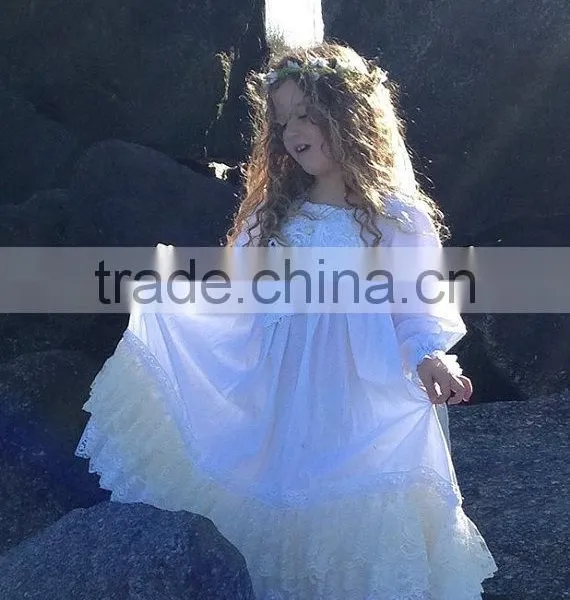 Girls Classic Long Sleeved Vintage Lace Embellished Nightgown Baby Kids Christmas Sleepwear 100% Cotton Lace Crochet Dress photo-3
