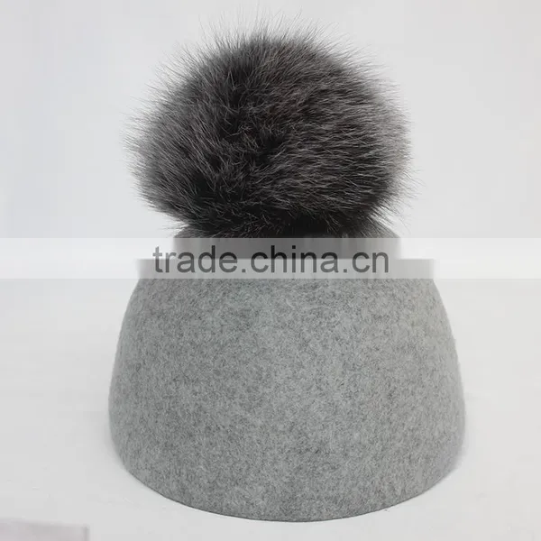 Myfur Adult Unisex Fedora Hat With Detachable Genuine Fox Fur Bobble photo-3