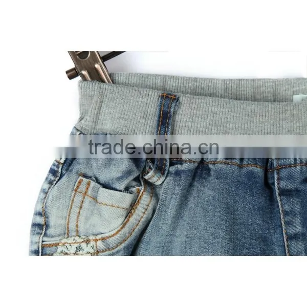 Cheap New Style Fray Hem Comfortable Light Blue Lace Stitched Slim Fit New Design Jeans for Girls photo-6