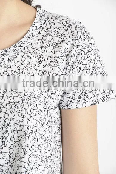Custom Womens Spectacles Printed T-Shirts,Short Sleeve Cotton Printed T-shirts for Women photo-5