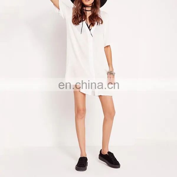 Latest Fashion Blouse Design White See Through White Shirt photo-2
