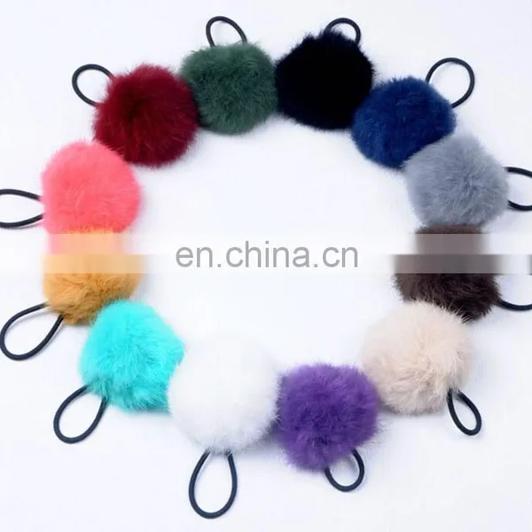Cute Elastic Hair Ring With Rabbit Fur Pom Poms photo-4