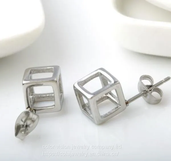 Fashion Jewelry Stainless Steel Hollow Square Earrings for Men/Women