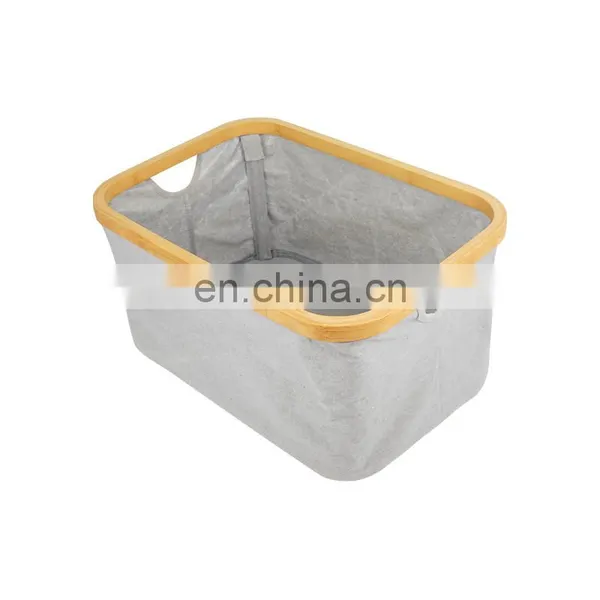 Modern Foldable Bamboo Canvas Hamper Single Laundry Basket photo-3