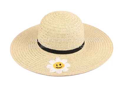 Embroidered Daisy Simple Straw Beach Hat Seaside Holiday Sun Hat