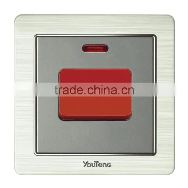 20A 1 gang 1way British power button switch with neon