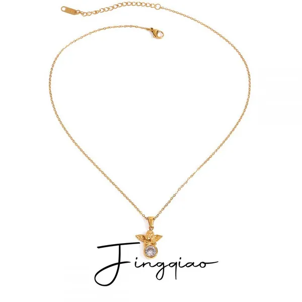 Custom Round Stainless Steel Rhinestone Charm Necklace - 18K Gold Plated Alloy Pendant photo-2