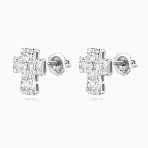 Shining Star Jewelry Hip Hop Rapper VVS Moissanite Mens Cross Stud Earrings