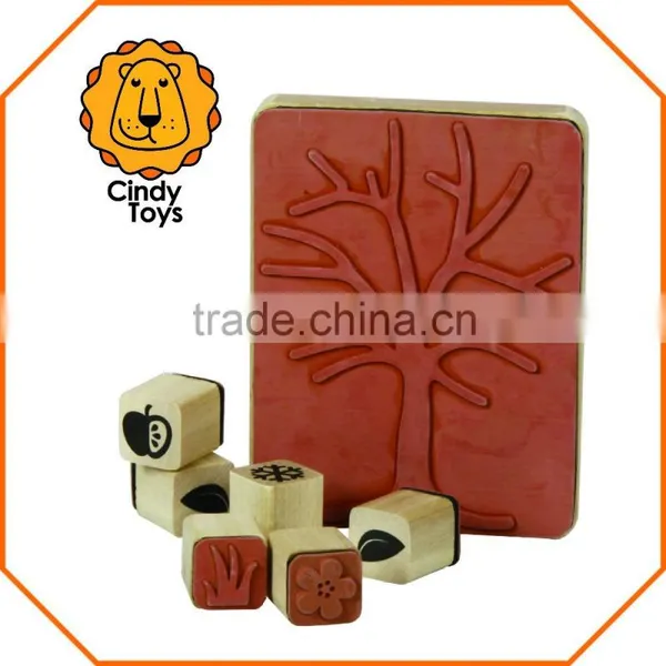 Wooden Rubber Stamp Apple Tree 7 Pcs for Kids