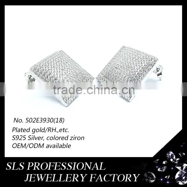 2015 Fancy American Style AA Zircon Micro Pave 925 Silver Rhodium Plated Butterfly Push Stud Earrings photo-2