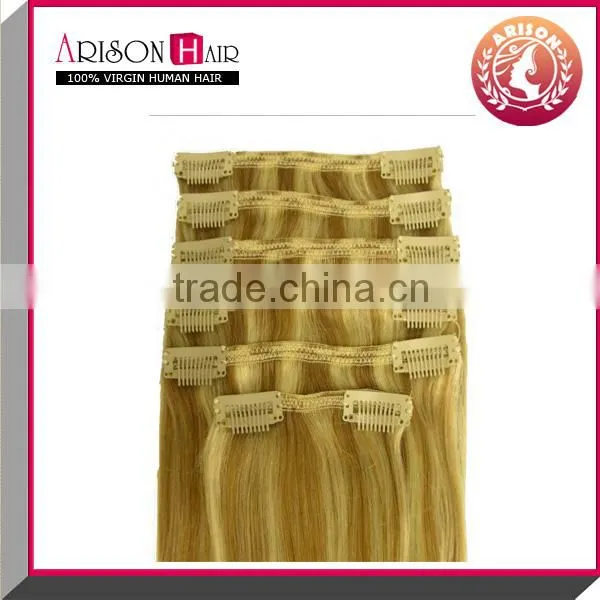 2014 Top Sale Hot 100% Virgin Brazilian Remy White Clip-in Hair Extensions 150g photo-2