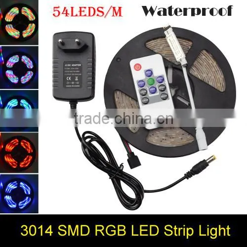 3014 LED Strip RGB 54Led/m Waterproof Led Diode Tape Ribbon + 10Key RF Controller + 2A Power Adapter For Home Garden Decoration