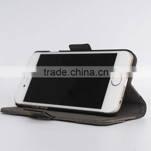 Full-grain Cowhide Leather With Retro 18oz Waxed Canvas Case for IPhone 6s Plus Handmade Waxed Canvas Bag Case for Mobile Phone