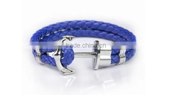 >>New Arrival SW16490 Braided Leather Anchor Bracelet/ photo-2