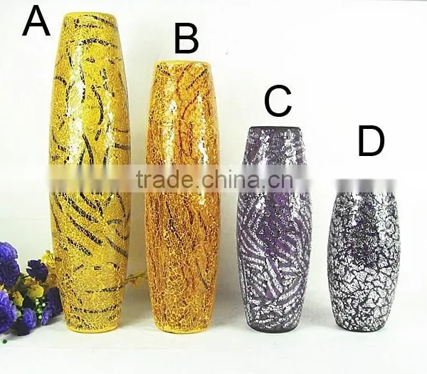 Glass Mosaic Cylinder Vase and Candle Hodler in Gold Color