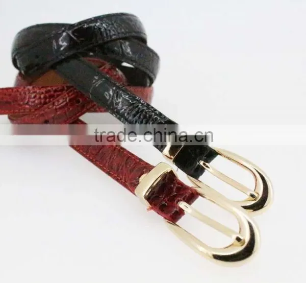 Women's Classic Patent PU Leather Belt With Gold Buckle /CROCO Faux Leather Belt for Lady photo-5