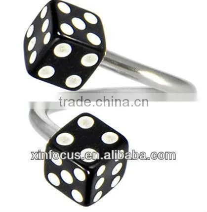 Black DICE Spiral Twister Belly Ring& SBR Rings&cheap Ear Gauge Plugs