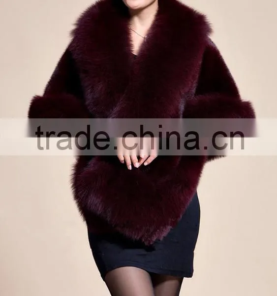 Lady's Real Mink Fur With Fox Fur Coat Mink Fur Coat Poncho / Shawl / Coats photo-3