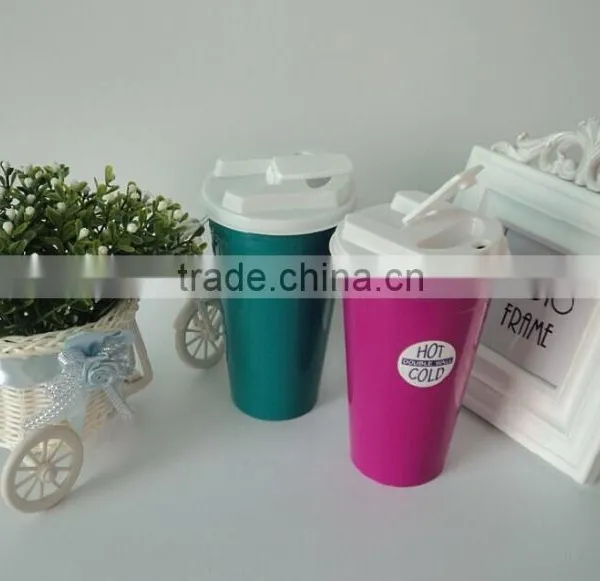 Colorful 16OZ Double Wall Plastic Coffee Tumbler With Lid photo-2