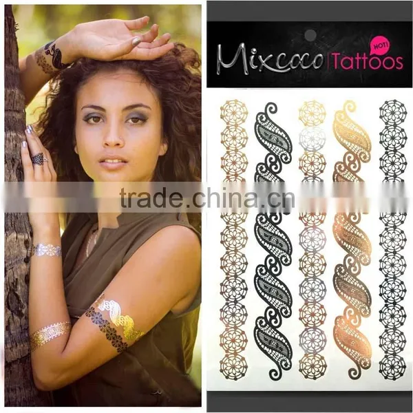 2016 High Quality Metal Fashion Wholesale Price Waterproof Temporary Gold And Sliver Stickers Tattoos photo-2