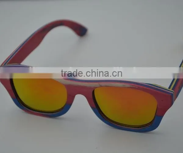 2015 Top Quality Retro Sunglasses Custom Handmade Skateboard Wood Sunglasses Frames Polarized Yellow Lens Sunglasses photo-2