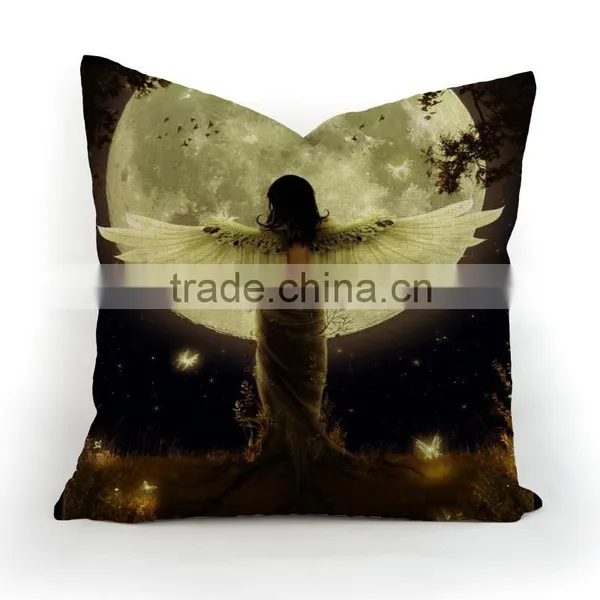 Square Plain Angel Print Cushion Cover Throw Linen Cotton Pillow Case photo-3