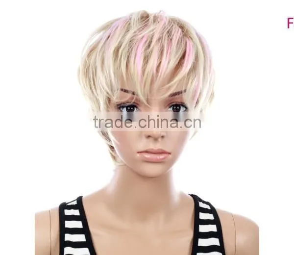 White/blonde Synthetic Short Wig Bangs Ombre Wig Natural Scalp Bob Wig photo-2