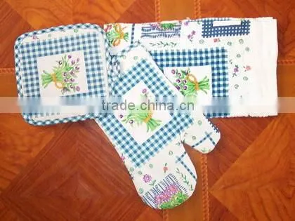 Printed Cotton Kitchen Oven Mitts Set With Towel and Pot Holder Bulk Buy From China photo-2