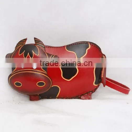 Handmade Leather Large Cow Coin Purse photo-5