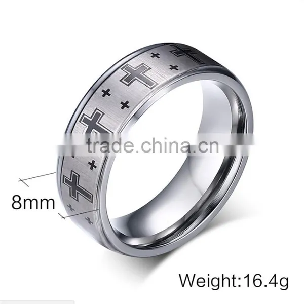8 mm Cross Band Silver Color Tungsten Carbide Ring photo-2