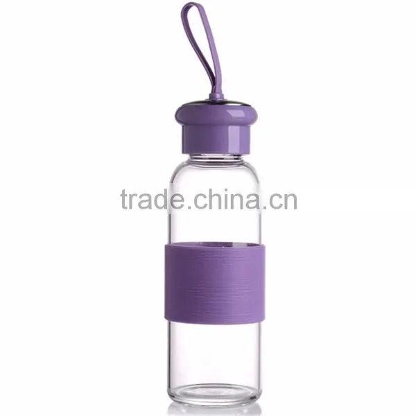 New Products of 2016 High Quality Portable Drinking Sport Water Bottle With Silicone Sleeve Glass Bottles Wholesale photo-4