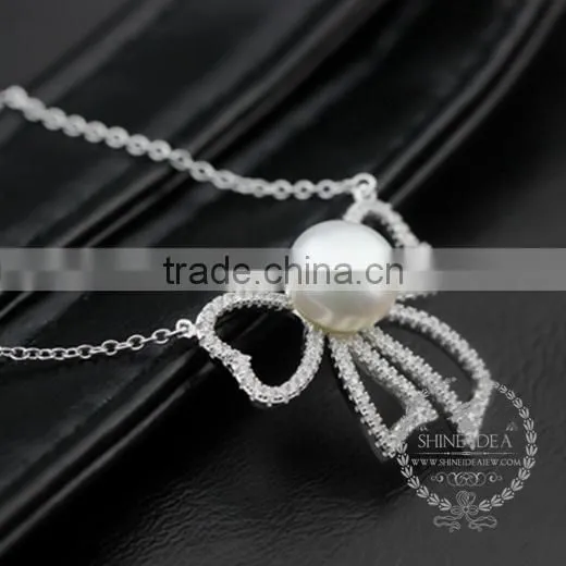 925 Sterling Silver Hollow Bowknot With Pearl Creative Pendant Necklace Fashion Women Necklace Jewelry 6360467 photo-3
