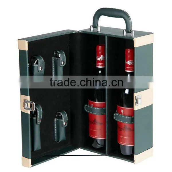 Chinese Factories Wholesale Custom High-grade PU Leather 2 Slot Wine Champagne Boxes, Green Gift Box photo-2
