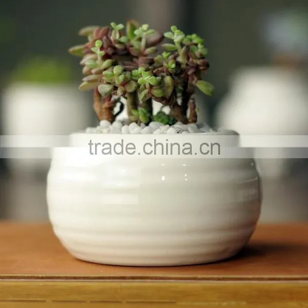 New Design Indoor Glazed White Mini Ceramic Planter photo-3
