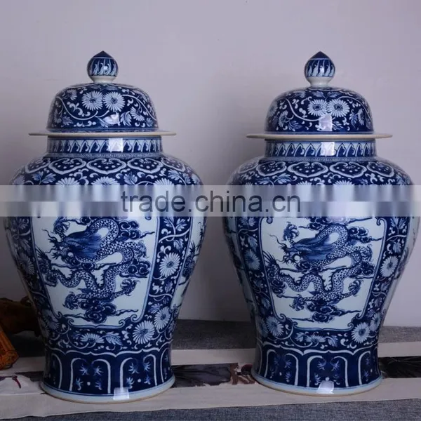 Customized Blue and White Porcelain Hand Painted Dragon Temple Ginger Jars photo-5