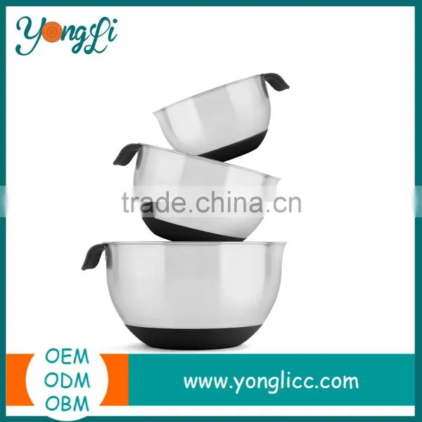 Home Silicone Handles Measuring Bowls 3 Piece Stainless Steel Mixing Bowl Set photo-2