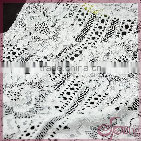 White Flower Design Jacquard Cotton Nylon Warp Knitting Fabric Cotton Lace Fabric for Dress