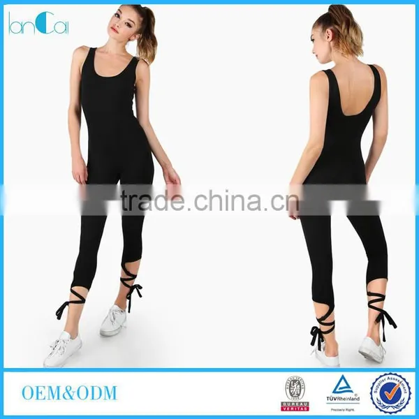 2017 Women Sexy Black Latex Catsuit With Ankle Wrap LC8249