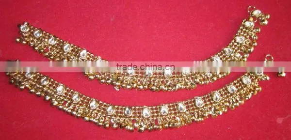 Gold ANTIQUE LOOK Kundan Payal ANKLETS Pair Foot Bracelet photo-2