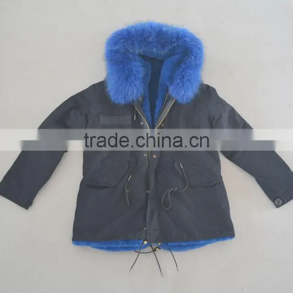 Myfur Hot Sale Black Cotton Women Men Parka With Real Black Raccoon Fur Collar Trimmed Hood photo-4