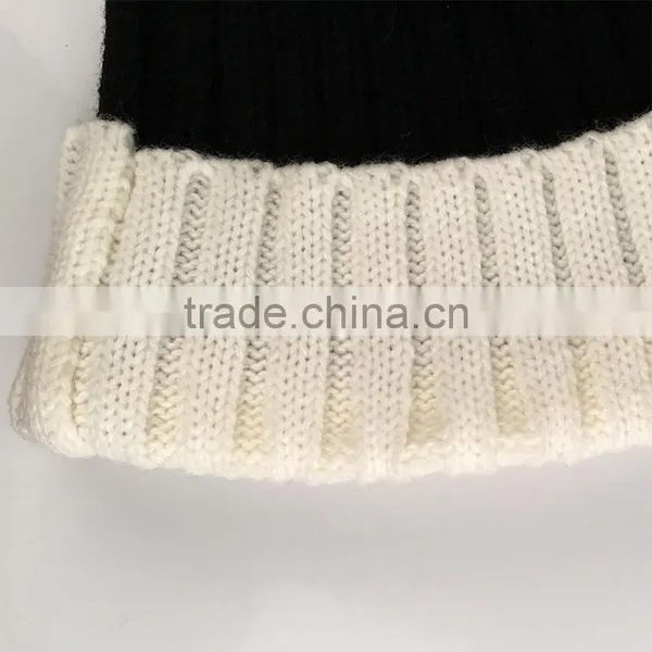Myfur Bi-Color Black/White Genuine Raccoon Fur Pom Puff Wool Acrylic Ladies Beanie photo-4